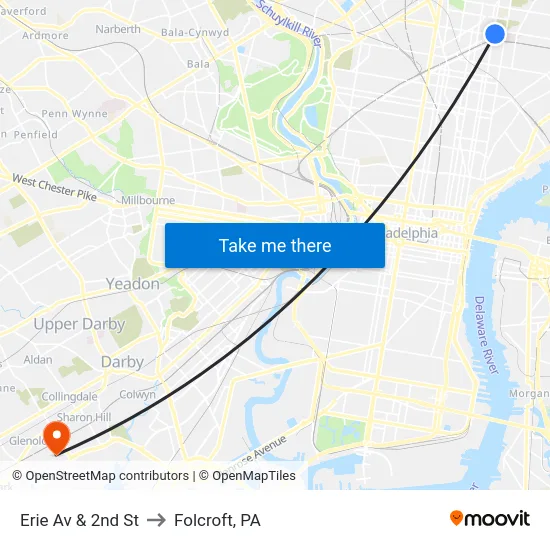 Erie Av & 2nd St to Folcroft, PA map