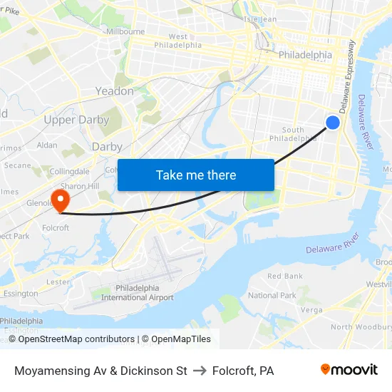 Moyamensing Av & Dickinson St to Folcroft, PA map