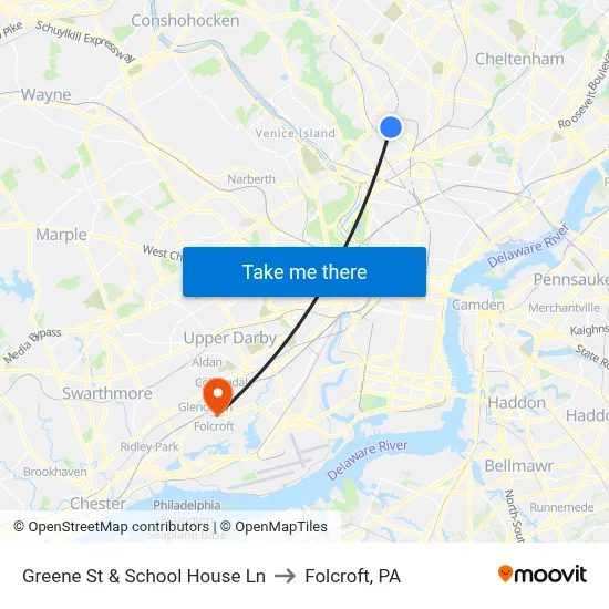 Greene St & School House Ln to Folcroft, PA map