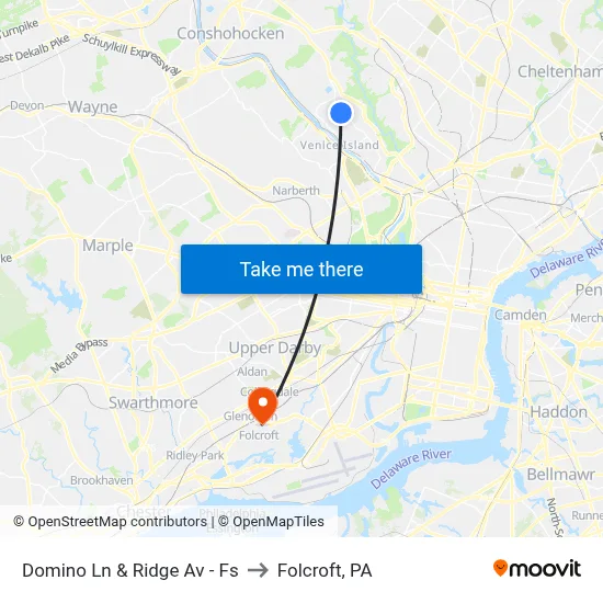 Domino Ln & Ridge Av - Fs to Folcroft, PA map