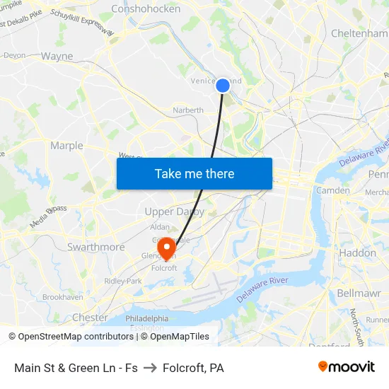 Main St & Green Ln - Fs to Folcroft, PA map