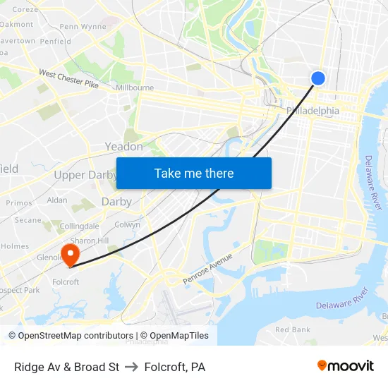 Ridge Av & Broad St to Folcroft, PA map