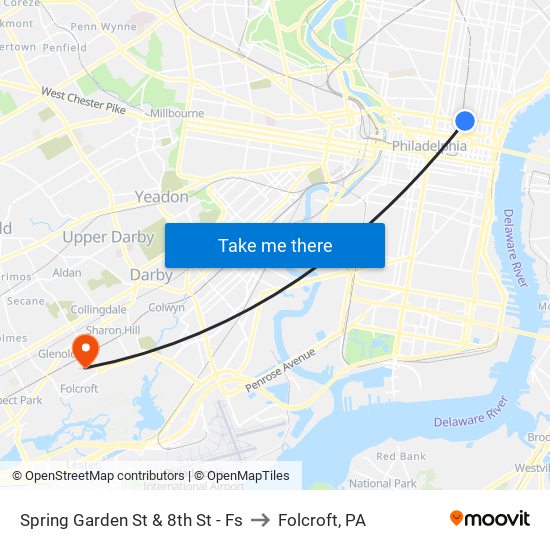 Spring Garden St & 8th St - Fs to Folcroft, PA map