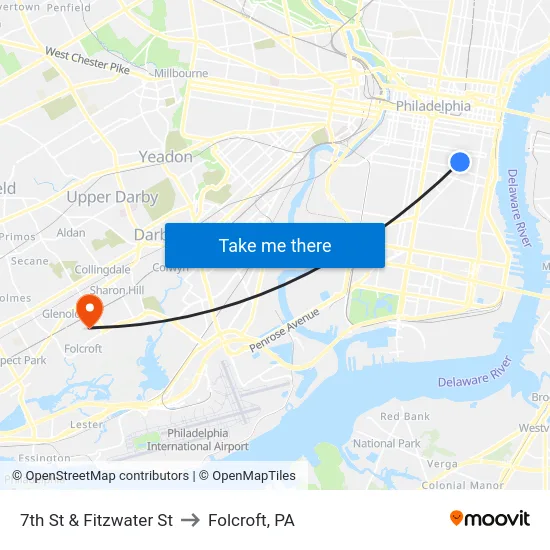 7th St & Fitzwater St to Folcroft, PA map