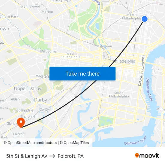 5th St & Lehigh Av to Folcroft, PA map