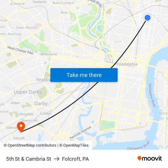 5th St & Cambria St to Folcroft, PA map