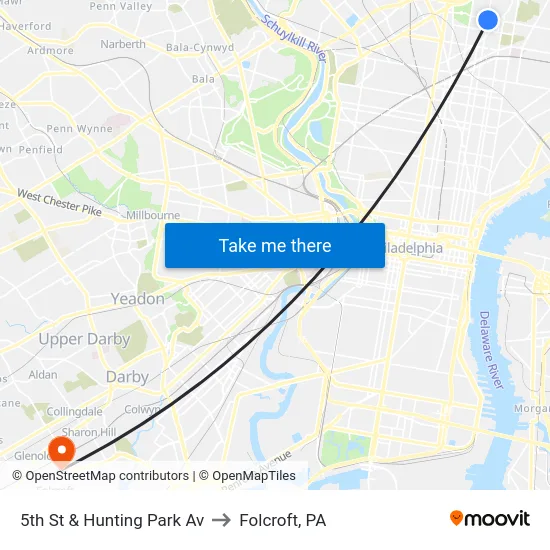 5th St & Hunting Park Av to Folcroft, PA map