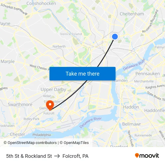 5th St & Rockland St to Folcroft, PA map