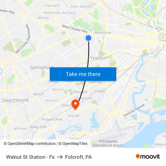 Walnut St Station - Fs to Folcroft, PA map