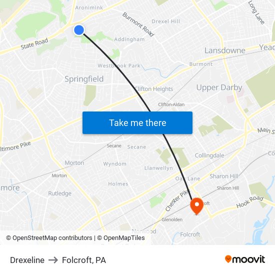 Drexeline to Folcroft, PA map