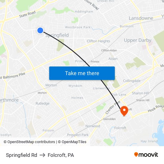 Springfield Rd to Folcroft, PA map