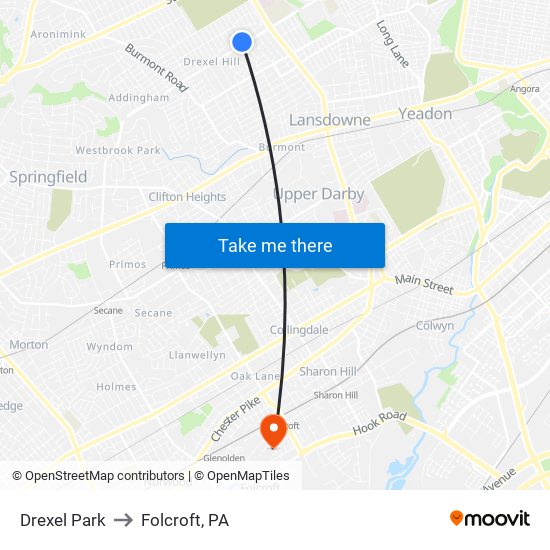 Drexel Park to Folcroft, PA map