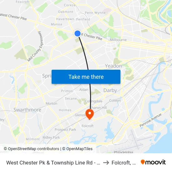 West Chester Pk & Township Line Rd - Fs to Folcroft, PA map