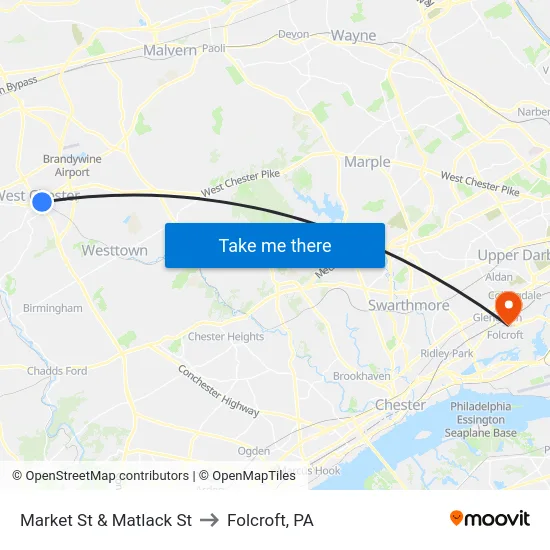Market St & Matlack St to Folcroft, PA map