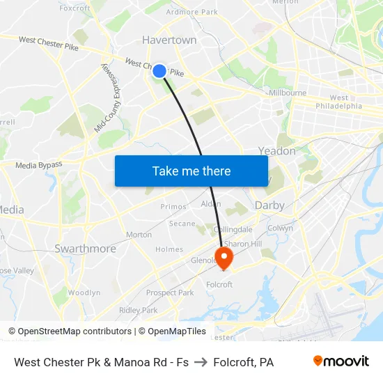 West Chester Pk & Manoa Rd - Fs to Folcroft, PA map