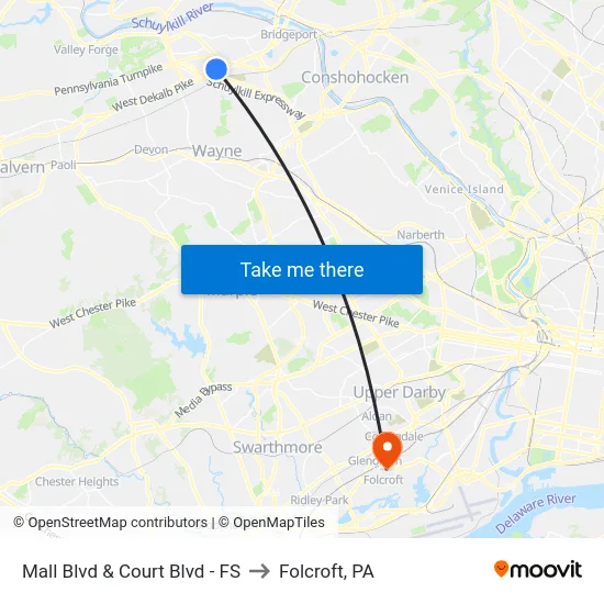 Mall Blvd & Court Blvd - FS to Folcroft, PA map