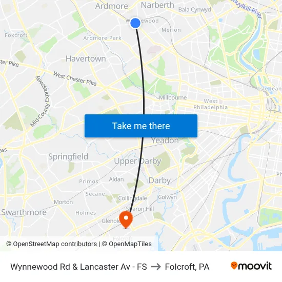 Wynnewood Rd & Lancaster Av - FS to Folcroft, PA map