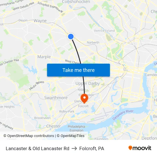 Lancaster & Old Lancaster Rd to Folcroft, PA map
