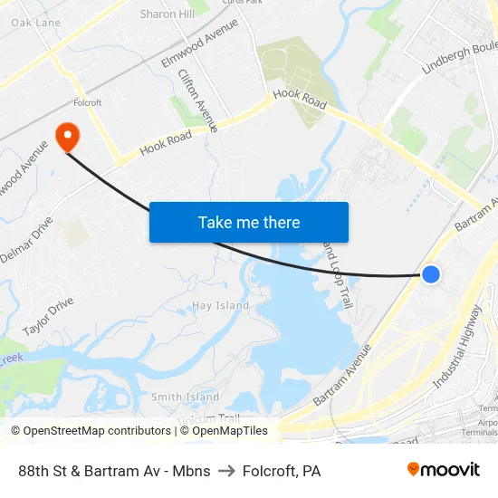 88th St & Bartram Av - Mbns to Folcroft, PA map