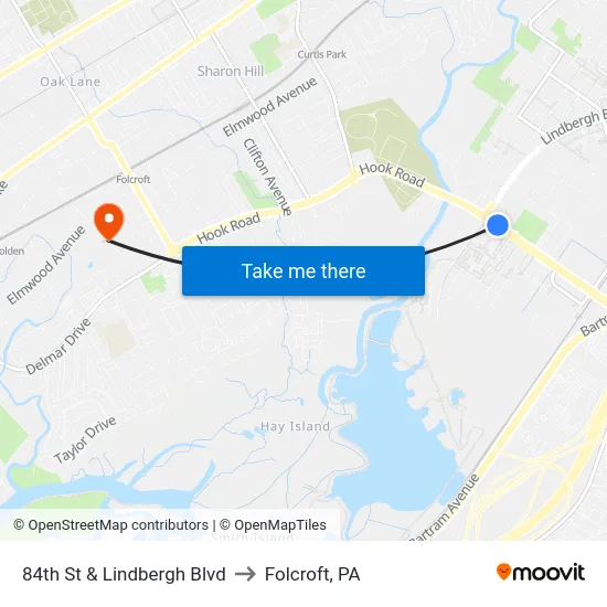 84th St & Lindbergh Blvd to Folcroft, PA map