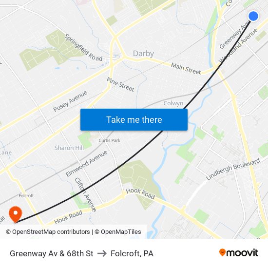 Greenway Av & 68th St to Folcroft, PA map