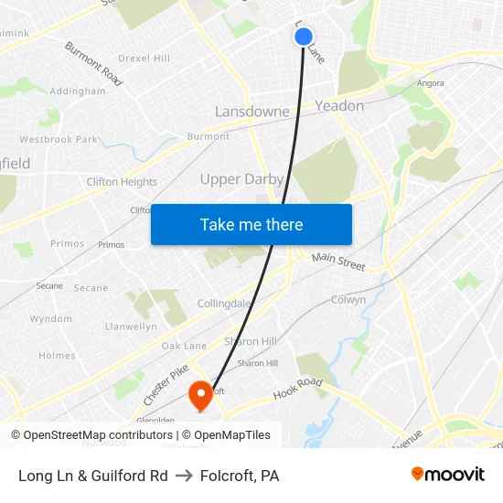 Long Ln & Guilford Rd to Folcroft, PA map