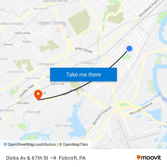 Dicks Av & 67th St to Folcroft, PA map