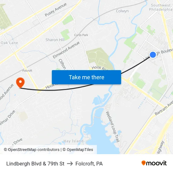 Lindbergh Blvd & 79th St to Folcroft, PA map