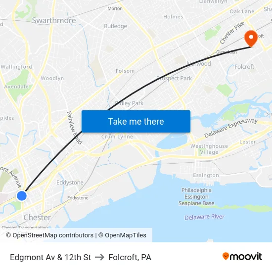 Edgmont Av & 12th St to Folcroft, PA map