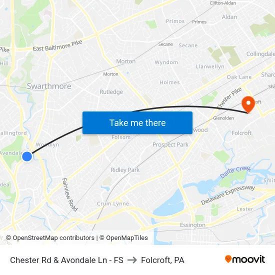 Chester Rd & Avondale Ln - FS to Folcroft, PA map
