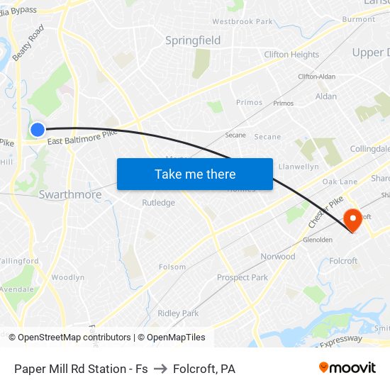 Paper Mill Rd Station - Fs to Folcroft, PA map