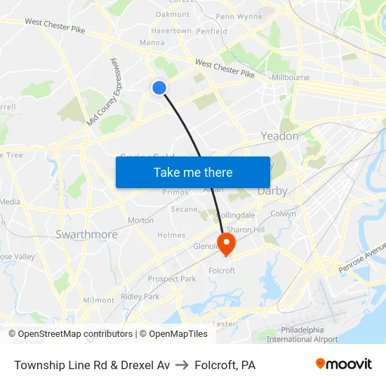 Township Line Rd & Drexel Av to Folcroft, PA map