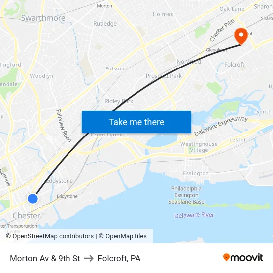 Morton Av & 9th St to Folcroft, PA map