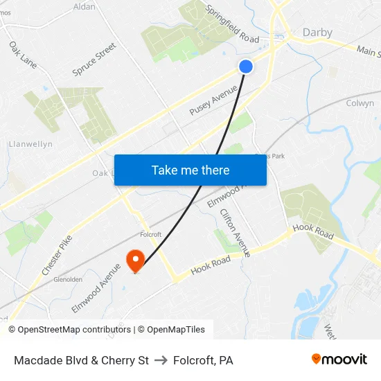Macdade Blvd & Cherry St to Folcroft, PA map