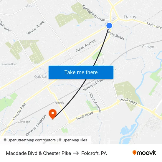 Macdade Blvd & Chester Pike to Folcroft, PA map