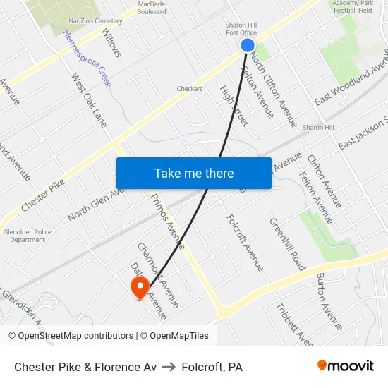 Chester Pike & Florence Av to Folcroft, PA map