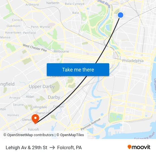 Lehigh Av & 29th St to Folcroft, PA map