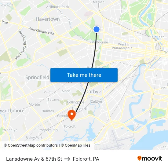 Lansdowne Av & 67th St to Folcroft, PA map