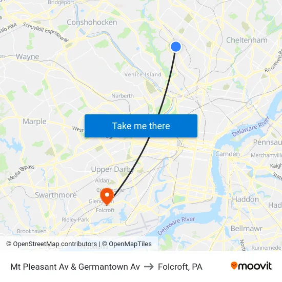 Mt Pleasant Av & Germantown Av to Folcroft, PA map