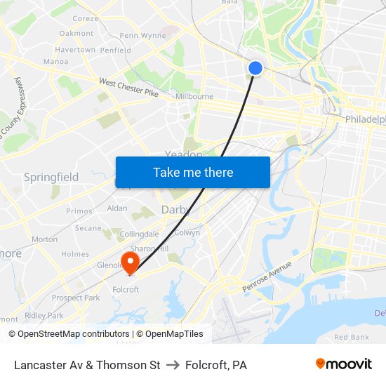 Lancaster Av & Thomson St to Folcroft, PA map