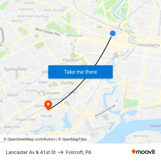 Lancaster Av & 41st St to Folcroft, PA map