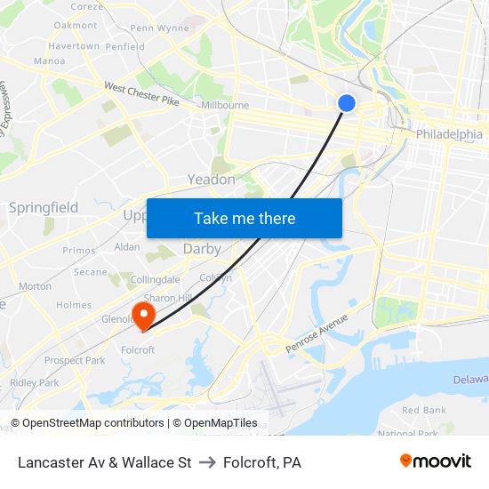 Lancaster Av & Wallace St to Folcroft, PA map