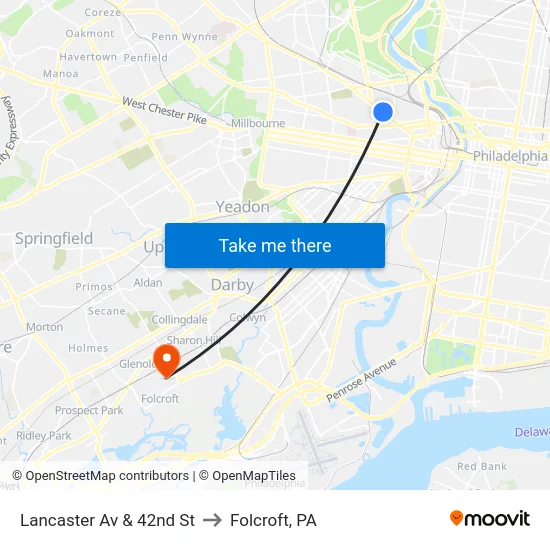 Lancaster Av & 42nd St to Folcroft, PA map