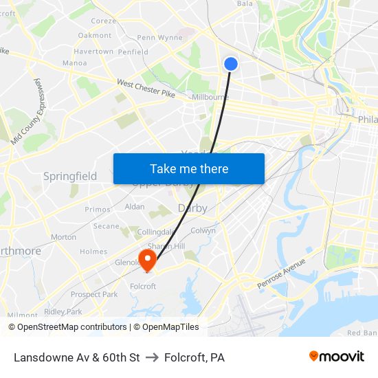 Lansdowne Av & 60th St to Folcroft, PA map