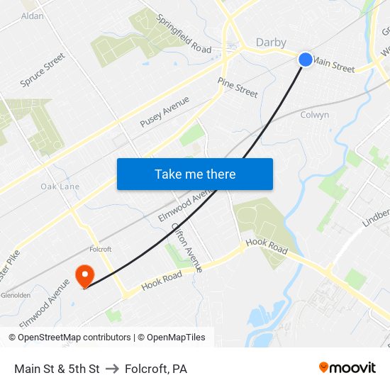 Main St & 5th St to Folcroft, PA map