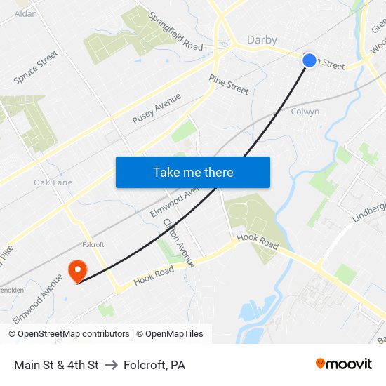 Main St & 4th St to Folcroft, PA map