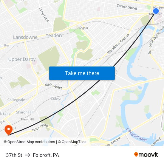 37th St to Folcroft, PA map