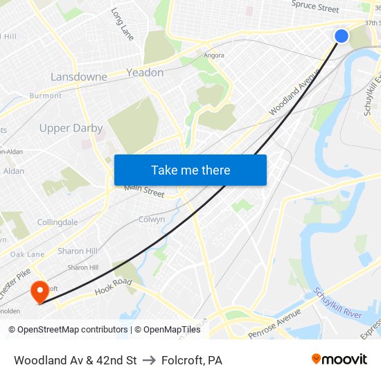 Woodland Av & 42nd St to Folcroft, PA map