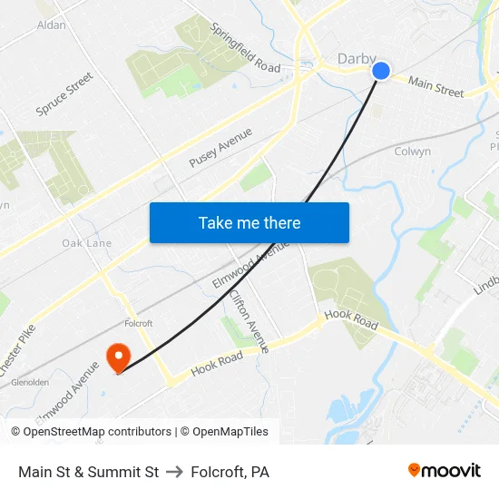 Main St & Summit St to Folcroft, PA map