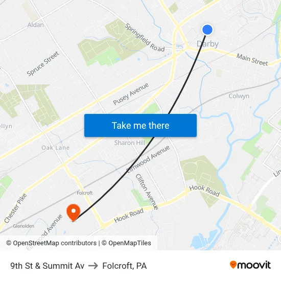 9th St & Summit Av to Folcroft, PA map